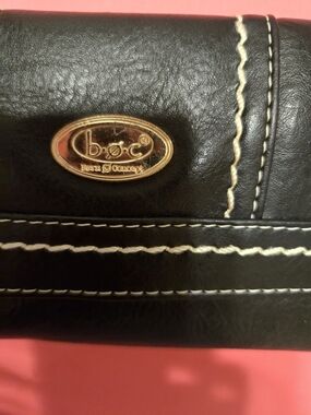 b.o.c. Black Wallet with Cream Stitching and Gold Logo Plaque